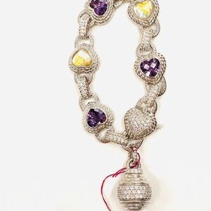 Judith Ripka Sterling Bracelet with Heart Stones